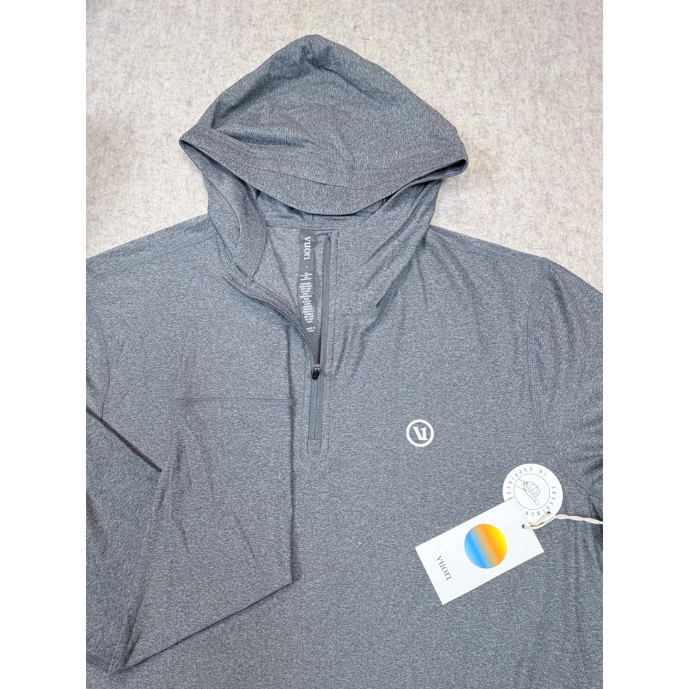 Vuori Uluwatu 24 Water UPF Hoodie Mens Size L Charcoal Heather 1/2 Zip V1038 NWT